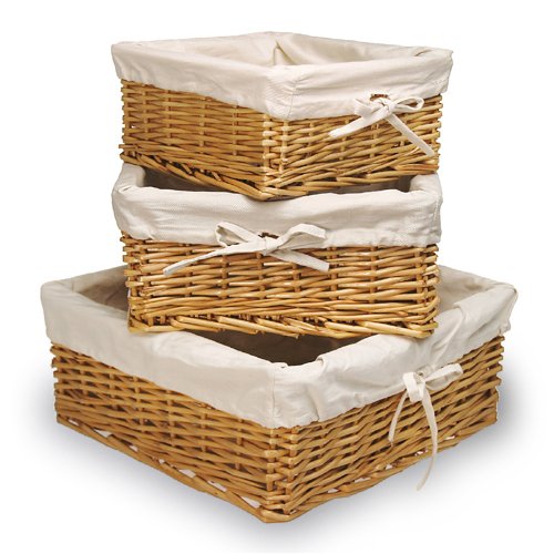 Willow Baskets - 3 Piece Square Set with Liners