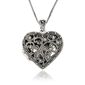Sterling Silver Marcasite Lattice Heart Locket, 18 by Amazon.com Collection