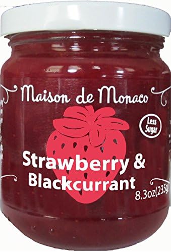 Strawberry Jam Preserves Spread All Natural with Local, REAL FRUIT &amp; Cane Sugar, HAS 50% LESS SUGAR!! by Maison de Monaco (Strawberry &amp; Blackcurrant)