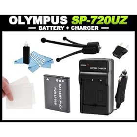 Battery and Charger (LI-50B) for Olympus SP-720UZ Digital Camera + Accessories