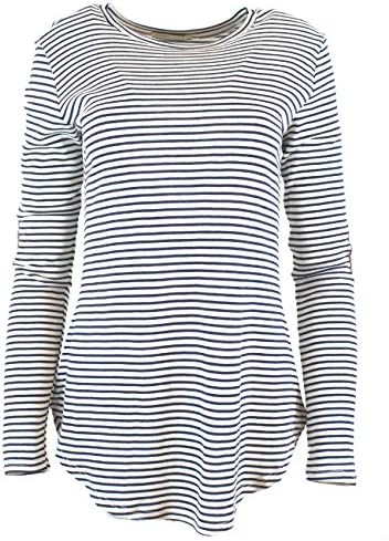 Illibox Womens Stripe Long Sleeve Shirt With Suede Elbow Patch (MEDIUM)
