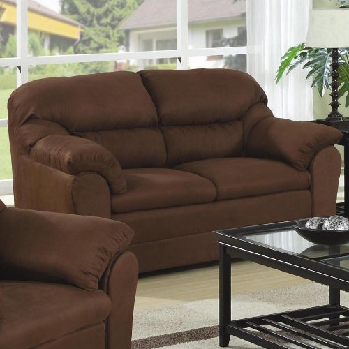 Loveseat with Pillow Padded Arms in Chocolate Microfiber