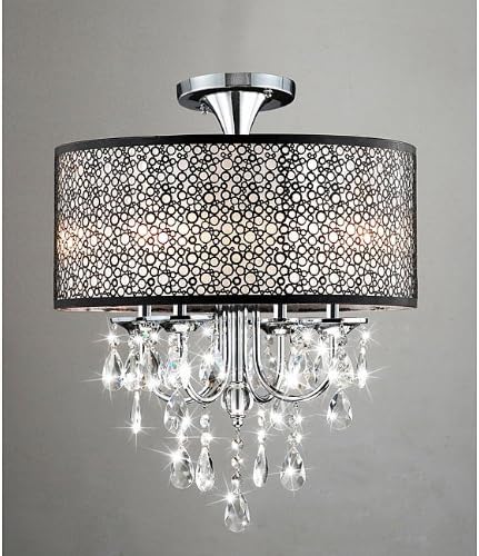 Bubble Shade Crystal and Chrome Flushmount Chandelier