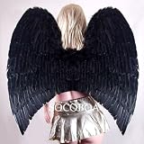 Super Large Black Feather Angel Wings w Halo for Adult Women and Men