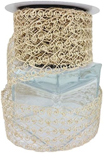 Burlap Ribbon Fancy Lace 2.5-4 Inch 10Y Natural Wired (2.5)