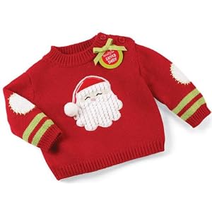 Mud Pie Santa Baby Red Crew Neck Sweater with White Santa Applique