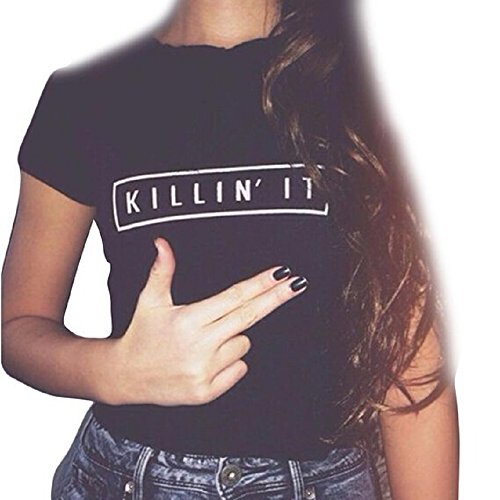 Lisingtool Women Letter Printing Short Sleeve Cotton Blouse Tops T-Shirt (3XL)