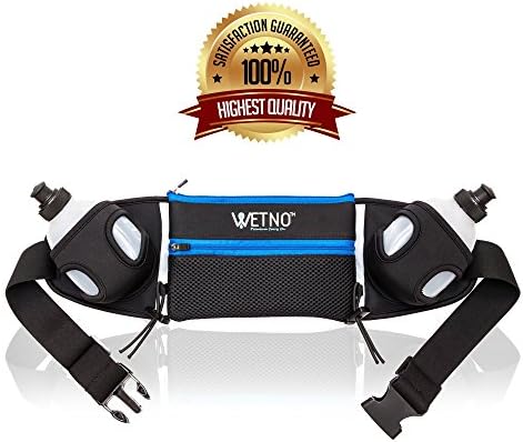 Hydration Running Belt By WetnoTM 2 BPA Free 6 OZ Water Bottles. Fits All iPhones And Most Android phones Perfect for Waist Sizes 24 -47 Men and Women