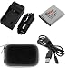 GTMax NP-BK1 Lithium-Ion Battery + Travel AC Charger with Car Adapter + Mini 8-Pin Cable + Black Zipper Pouch Case for Sony CyberShot DSC-W190, CyberShot DSC-W180, Cyber-shot DSC-S950, Cyber-shot DSC-S750, Cyber-shot DSC-S780