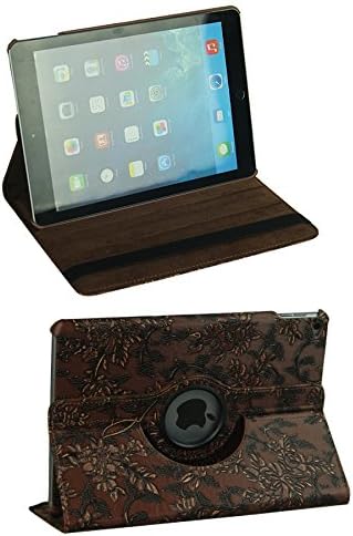 Reediy 360 Degree Rotating Case for iPad Air 2 / iPad Air 6 Embossed Grape Flowers Design  PU Leather Brown with Screen Protector and Stylus Pen