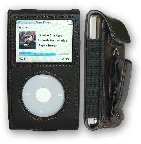 Leather Case for Apple iPod Video & NEW iPod Classic Genuine Leather Case for 30GB, 60GB, 80GB iPod Video, 80GB & 160GB iPod Classic with belt clip, and scratch protector