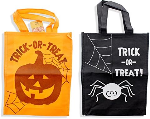 Halloween Trick or Treat Tote Bags with Handles, Pumpkin &amp; Spider Design - 2 Pack, 11" x 14"