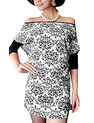 Cotton/Polyester Dolman Off the Shoulder General Print  Dress