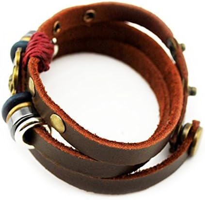 Wild Spark 3-Row Holy Lotus Flower Multi-Loop Ring Beads Amulet Leather Button Adjustable Bracelet