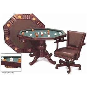 Imperial 3 in 1 Bumper Pool~Poker~Table Top with Mahogany Finish with 4 Chairs