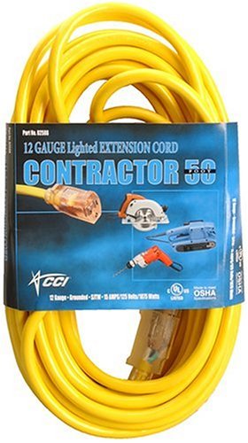 Coleman Cable 02588 12 3 Vinyl Outdoor Extension Cord with Lighted End, 50-Foot