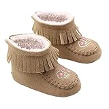 DZT1968® Baby Girl Floral Soft Sole Coral Fleece Shoes Snow Boots Socks With Tassels (0~6 Months, Khaki)