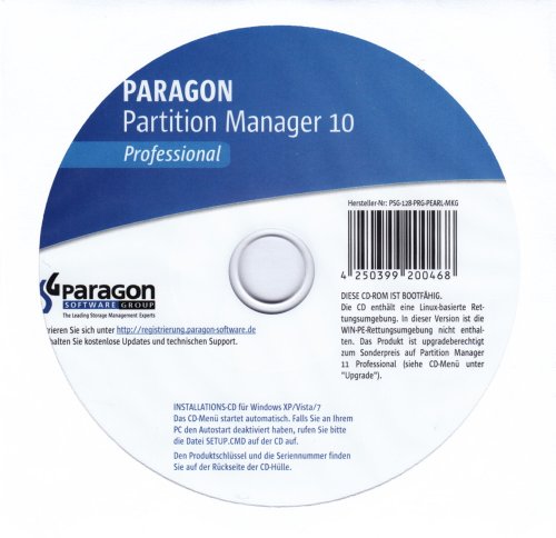 Paragon Partition Manager 10 Professional (CD in Papierfenstertasche)