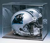 Full Size Football Helmet Display Case with Mirrored Back and Wood Finished Base with Engraved Wash