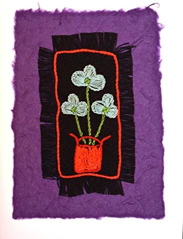 Handmade African Greeting Card with Hand-Embroidery Stitching. "Blue Flowers". All occasion-Blank Inside - Birthday, Mother's Day, Father's Day, Get Well, Anniversary, Thank You, etc. Sales benefit local women & orphans living in the deep rural hamlet of Ingwavuma, KwaZulu-Natal, South Africa