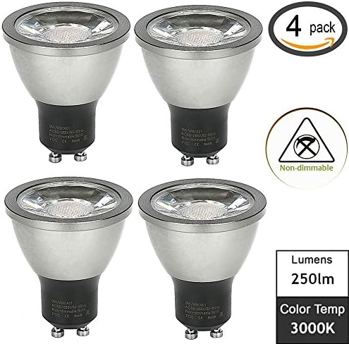 Cooo 3W LED GU10 Bulb Spotlight Bulb Flood Lamp COB Chip Non-dimmable Warm White 3000K 40 Degree Beam 250 lumen- 4 Pack