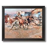 Russell Pistol Western Cowboy Horse Landscape Animal Home Decor Wall Picture Black Framed Art Print