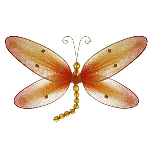 The Butterfly Grove Taylor Dragonfly Decoration 3D Hanging Mesh Organza Nylon Decor, Orange Creamsicle, Small, 5" x 4"