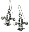 Fleur De Lis Cutout Drop Dangle Earrings - Oxidized Silvertone Finish