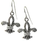 Fleur De Lis Cutout Drop Dangle Earrings - Oxidized Silvertone Finish