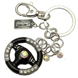 Acosta - Black Enamel & Crystal - Steering Wheel Bag Charm / Keyring Accessory'
