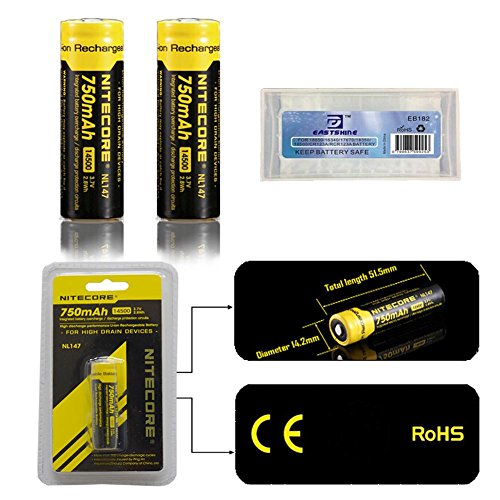 Bundle: 2packs nitecore nl147 14500 li-ion rechargeable battery 7…