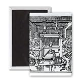 Printing press (woodcut) by German School - 3x2 inch Fridge Magnet - large magnetic button - Magnet
