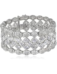 Platinum Plated Sterling Silver Simulated Diamond Woven Bracelet, 7"