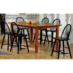 7pc Oak Wood Counter Height Dining Table and Black Spindle Bar Stool Set by visiondecor Furniture