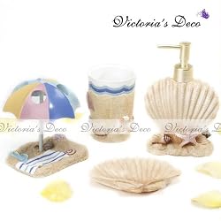 Cute Beach Party 4pc Resin Bathroom Set pack in box