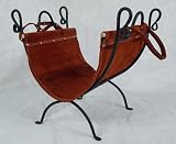 FOLDING Leather Wood Kindling Log Carrier & Frame Rack Holder - BLACK