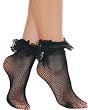Ankle Fishnet Socks Ruffle Lace Trim Black White or Red