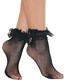 Ankle Fishnet Socks Ruffle Lace Trim 3 Colors Red White or Black