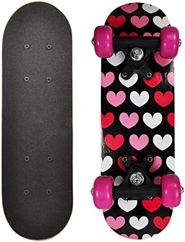 OC Girl 17 Inch Mini Skateboard Black - Pink Hearts Design
