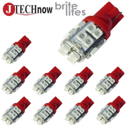 Jtech 10x T10 20-SMD Red 194 168 2825 W5W LED Car Lights Bulb