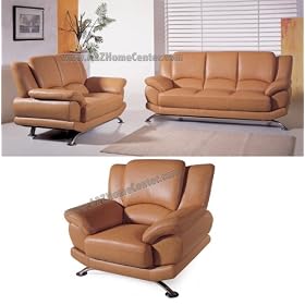 Gorgeous Modern Exclusive Caramel Leather Sofa Loveseat Chair Set
