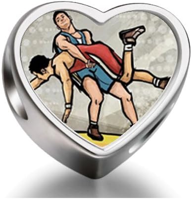 1001love London 2012 Olympics Wrestling Heart Photo Charm Beads