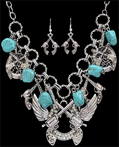 Western Necklace Set Double Pistol Charm Necklace Set by Silver Strike