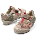 KIDS , Kinder T-Sandalen, Halbschuh, Klett am Spann, braun-khaki