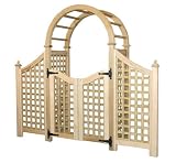 New England Garden Arbor with Square Lattice, Wing Extensions, and Gates