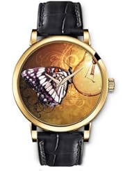 SPRAWL Aanalog Fashion Series Gold Ladies Watches of Genuine Black Leather Strap,Unique Wrist Watch for Women Girls Designed with Butterfly on a focus