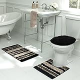 Bath Frieze Deliso Stripe Shag 3-Piece Bath Set, Black