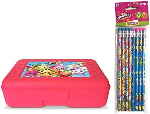 2pc SET - Shopkins 8pk No. 2 Pencils &amp; Pink Plastic Pencil Box
