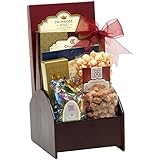 Broadway Basketeers Corporate Wooden Swivel Gift Basket with Assorted sweets, cookies and gourmet popcorn