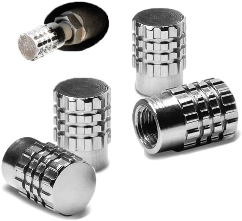 Oneself (TM) Platinum Silver Aluminum Custom Series (4 Pack - Metal 3 Ring Cog Design) Valve Stem Cap Seal for Bicycle, Motorcycle, Car and Truck Tires (High Quality Anodized Metal Tyre Cap + Durable Metal Threads + Powder-Coated Finish for Rust and Tarnish Proof Durability + Oneself (TM) Lifetime Warranty + Sealed in Oneself Approved Packaging Only) "ADDITIONAL DETAILS: This product comes with metal threads allowing for easy installation helping to prevent cross threading"
